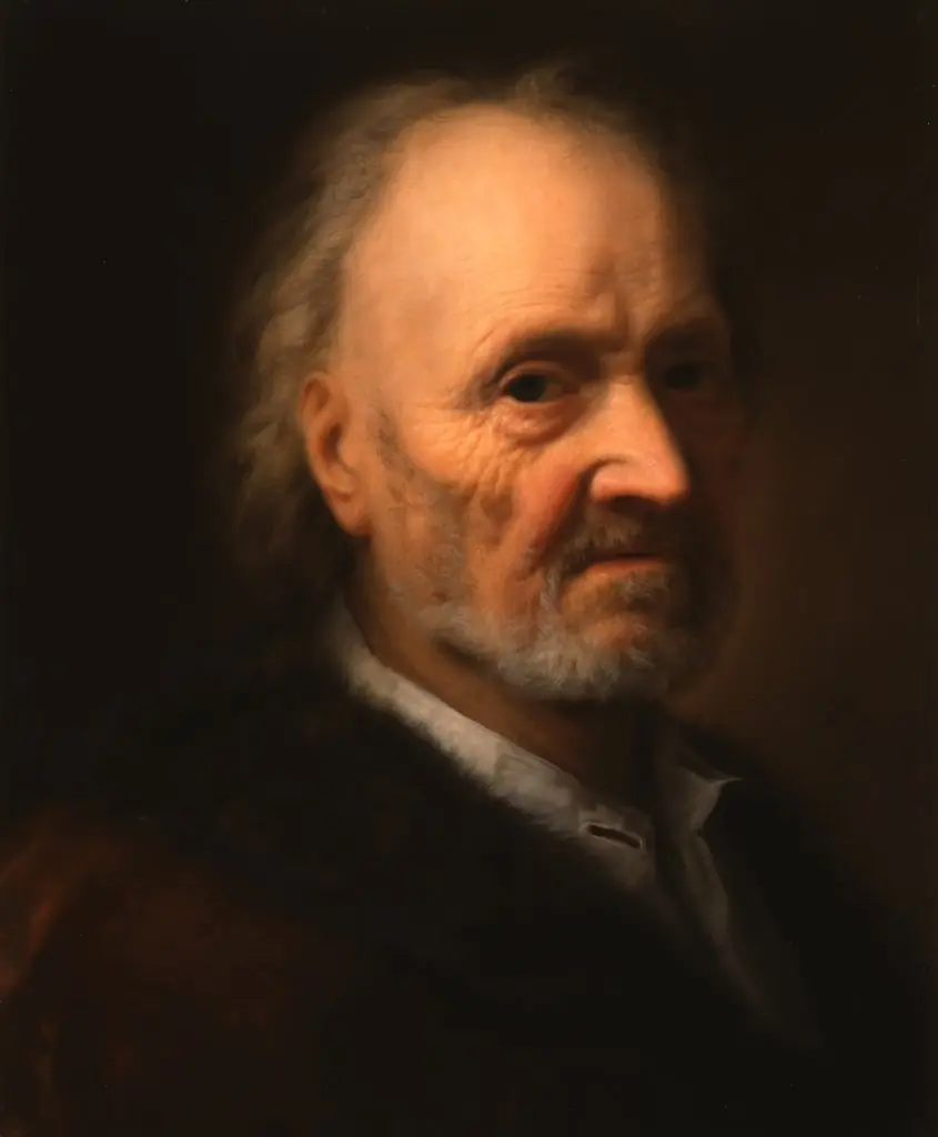 Portrait of an old man with a fur collar, by Balthasar Denner, oil, 1731