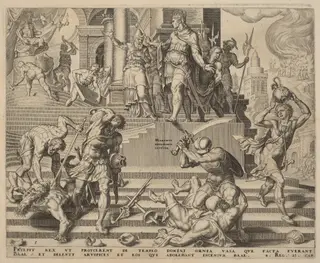 The Destruction of the Temple of Baal and the Slaughter of His Priests, by Philip Galle, ink, 1569