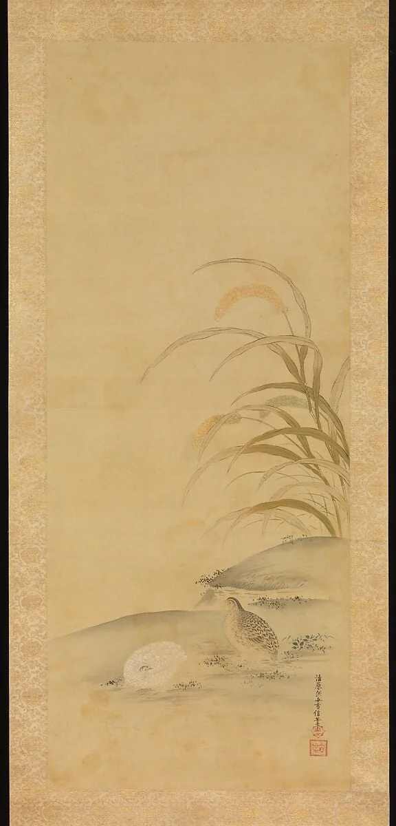 粟に鶉図|Quail and Millet, detail