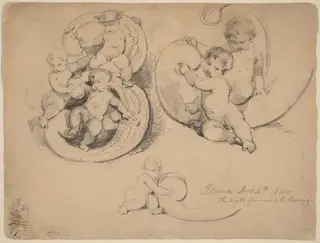 Banknote Studies [recto], by John William Casilear, ink, 1840