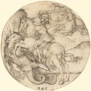 Saint George and the Dragon, by Martin Schongauer, ink, 1472