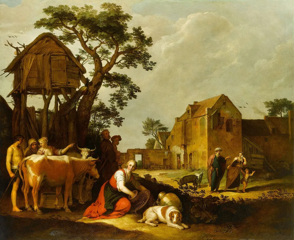 Rural landscape with the expulsion of Hagar and Ishmael (Genesis 21:14-21), by Abraham Bloemaert, oil, 1638