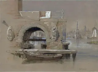 Dutch Town and Harbour- Alkmaar, by Clarkson RA Stanfield, watercolor, 1850