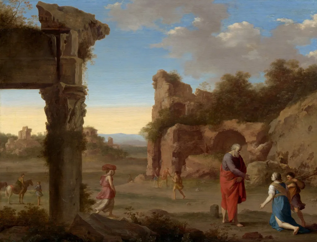 The Prophet Elijah and the Widow of Zarephath, by Cornelius van Poelenburgh, oil, 1630
