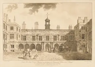 The Inner Courtyard of Old Somerset House in the Strand, by William Moss, ink, 1777