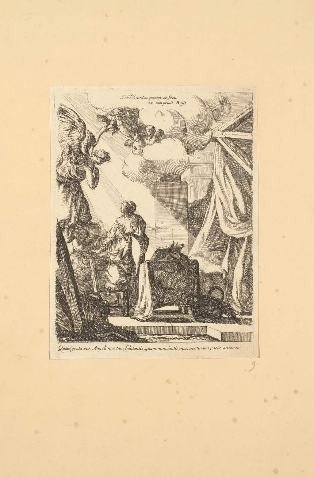 The Annunciation, by Sébastien Bourdon, ink, 1638