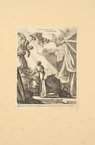 The Annunciation, by Sébastien Bourdon, ink, 1638