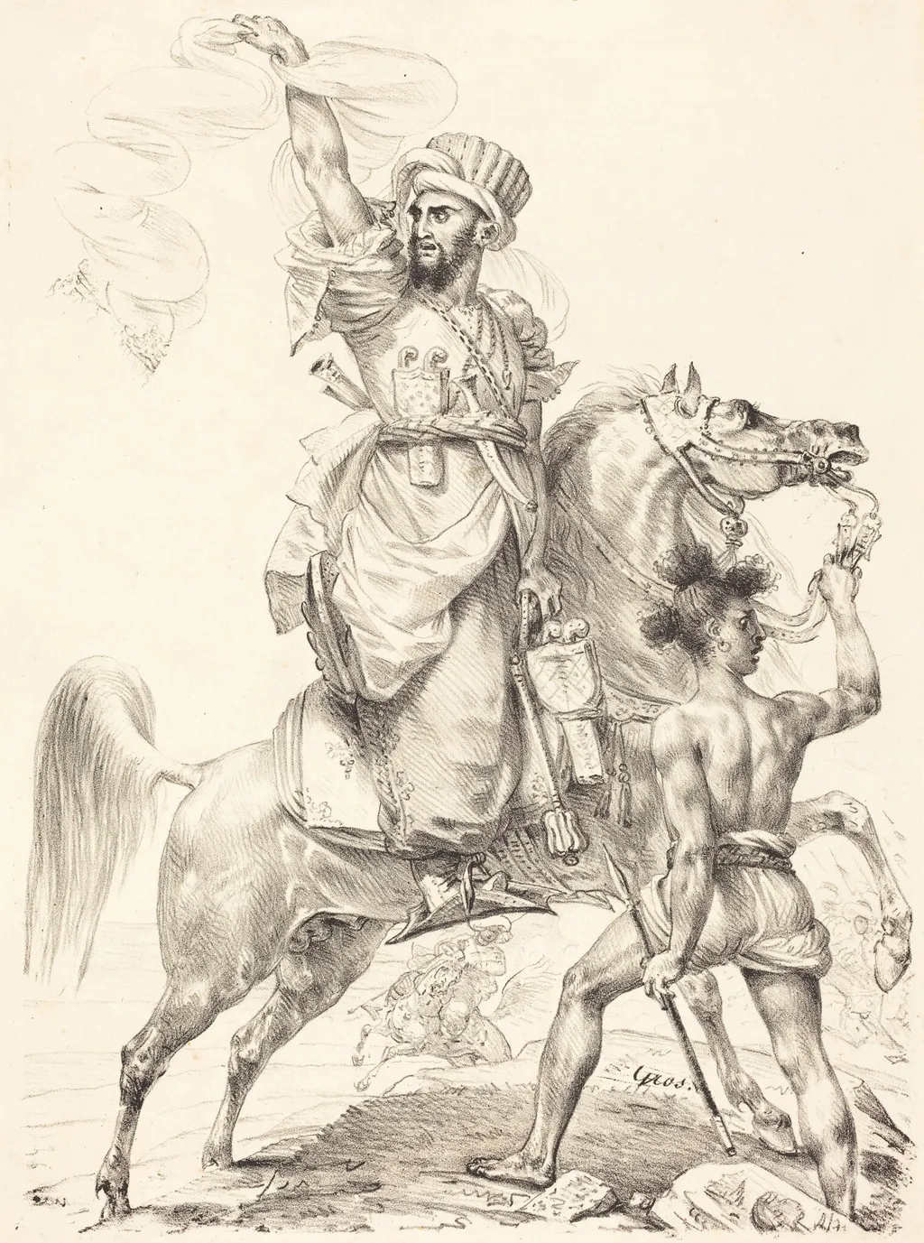 The Chief of the Mamelukes on Horseback, by Antoine-Jean Gros, ink, 1817