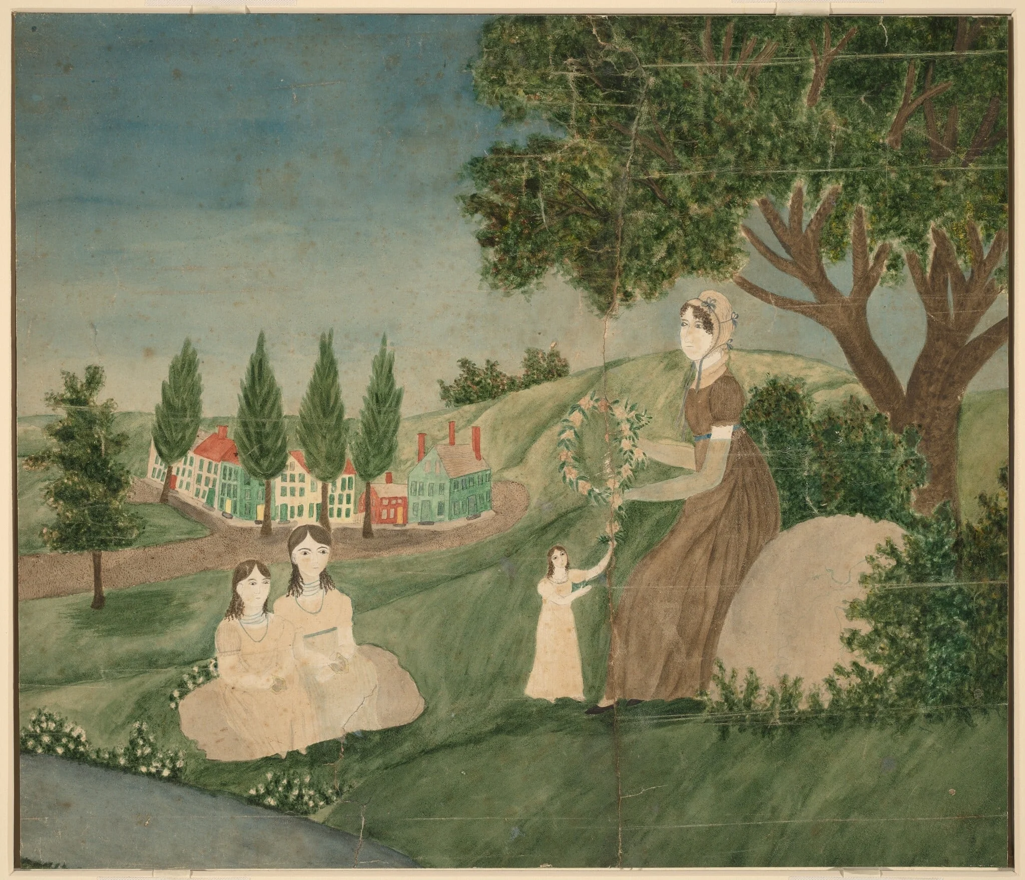 Mother and Three Children Making a Floral Wreath, detail
