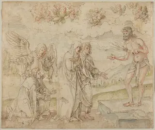 Mary and John before the Man of Sorrows, by Hans Süss von Kulmbach, ink, 1514