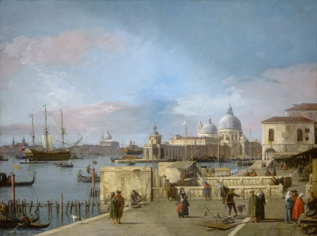 Entrance to the Grand Canal from the Molo, Venice, by Canaletto, oil, 1743