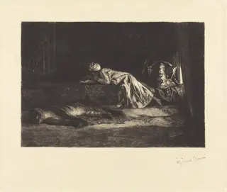 Oriental Interior with Sleeping Tiger, by Jean-Joseph Benjamin-Constant, ink, 1880