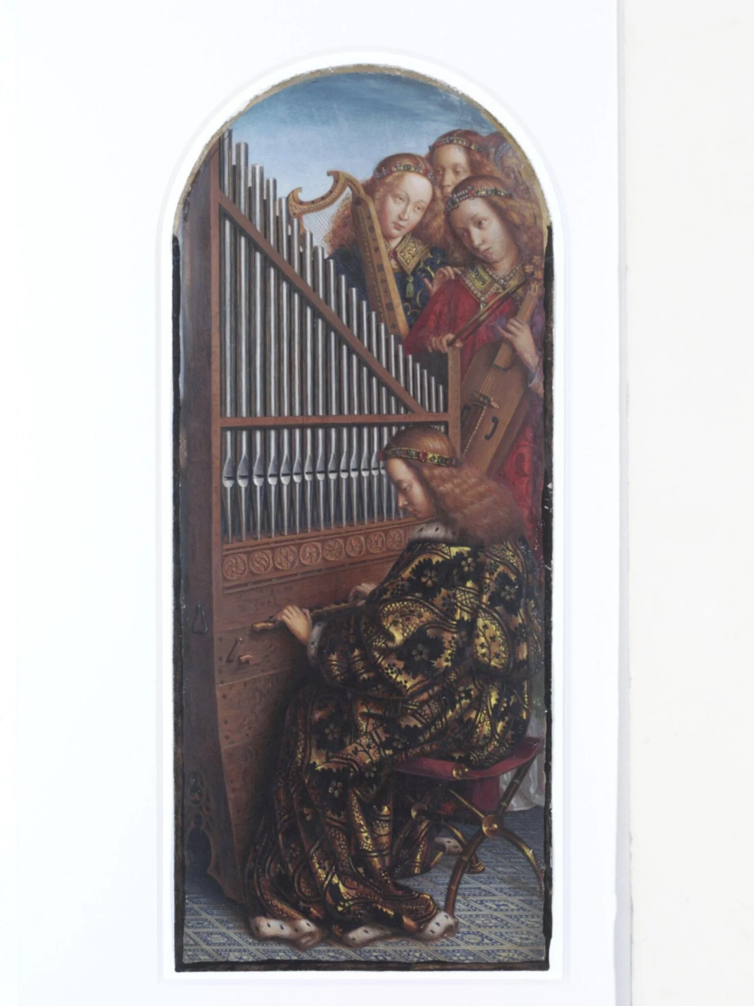 Copy of a detail of the Ghent Altarpiece, St Cecilia and the Organ, by Hubert and Jan van Eyck in the church of St Bavon, Ghent., detail