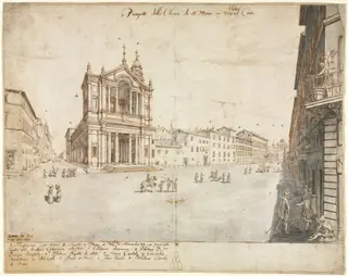 Eighteen Views of Rome: Santa Maria in Via Lata, by Lievin Cruyl, 1665