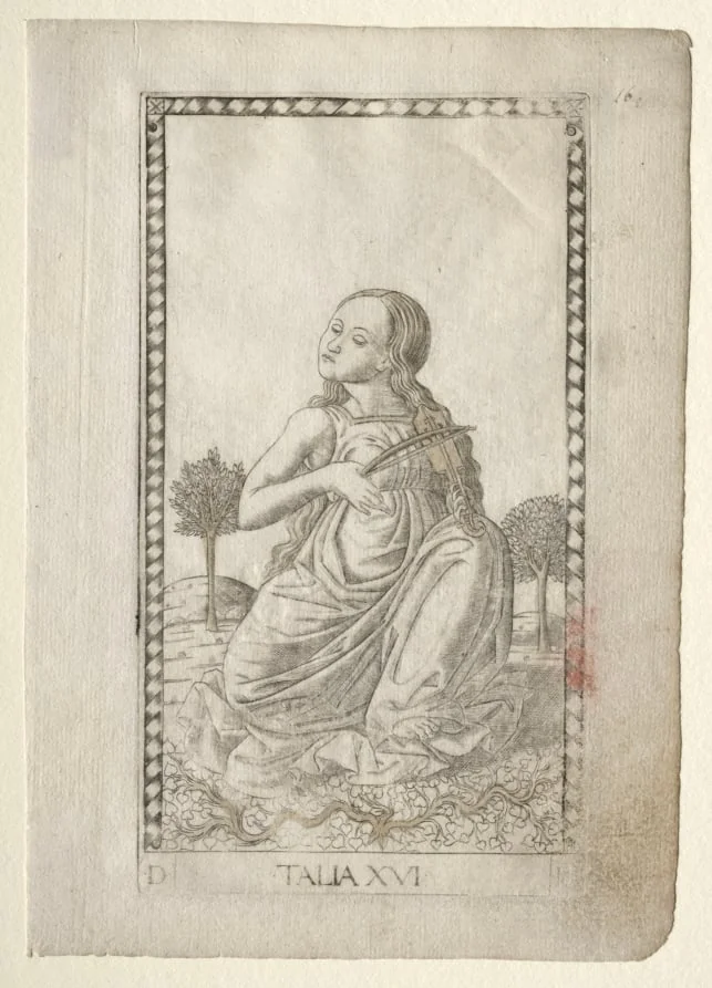 Thalia (comedy, pastoral poetry) (from the Tarocchi series D: Apollo and the Muses, #16), detail