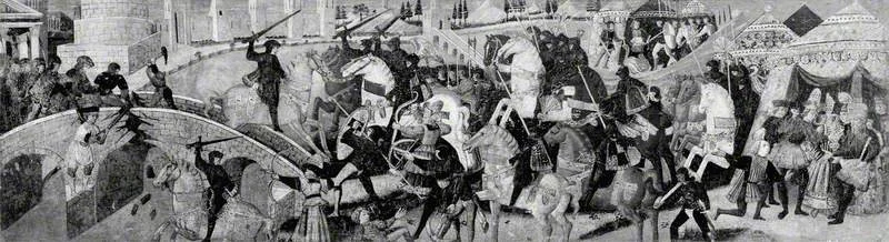 Horatius Cocles Defending the Sublician Bridge (cassone panel), detail