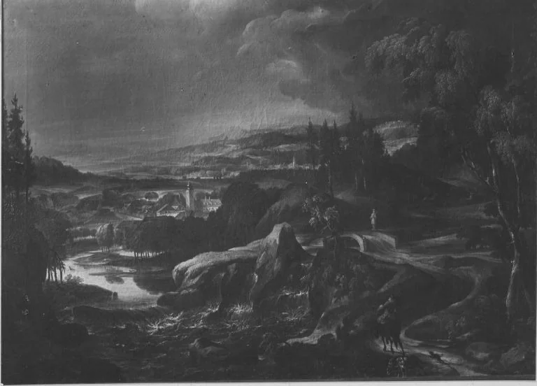 Landschaft mit Kloster (Schule), detail