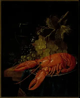 Still life with a lobster, by Cornelis de Heem, oil, 1673