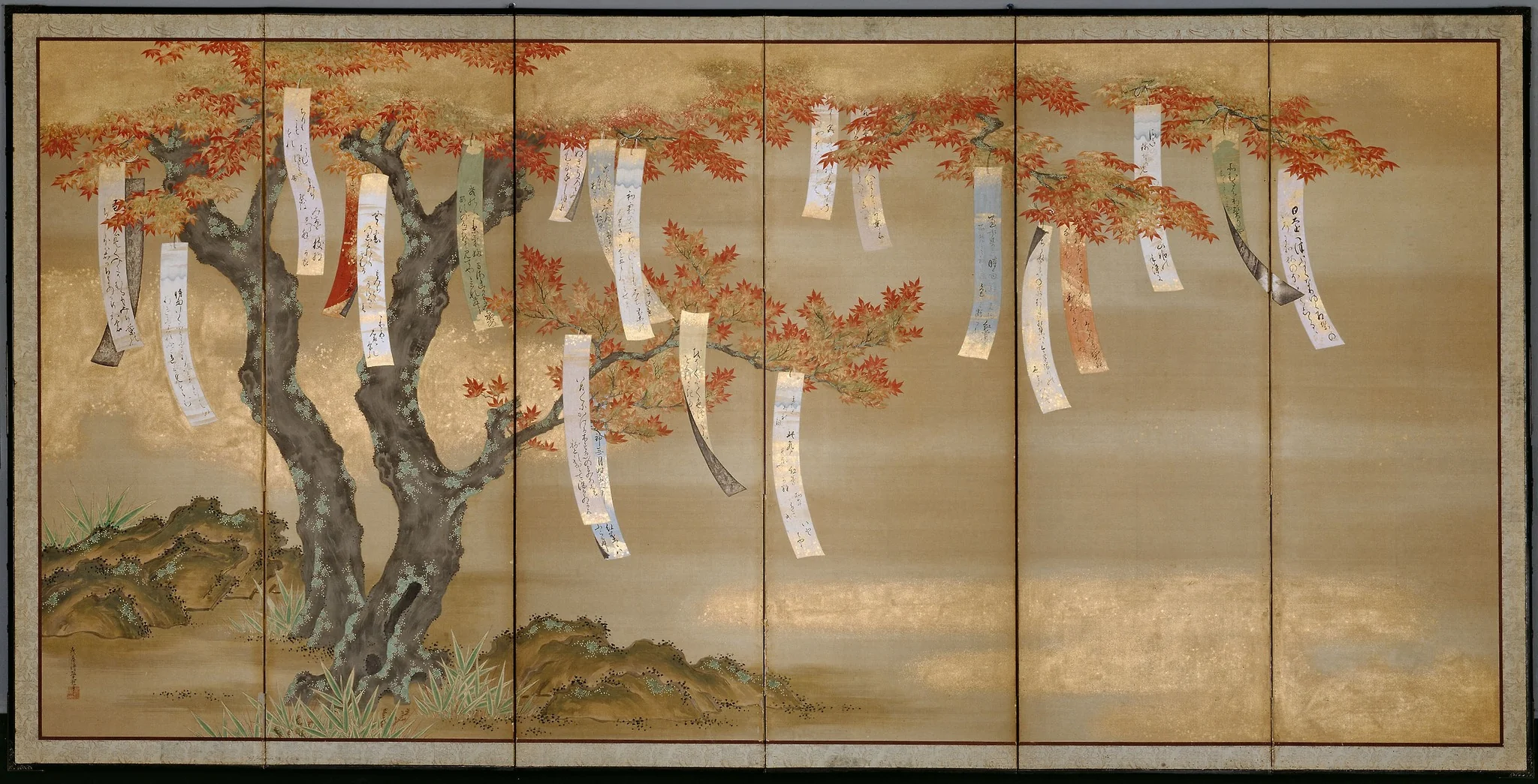 Autumn Maples with Poem Slips, detail