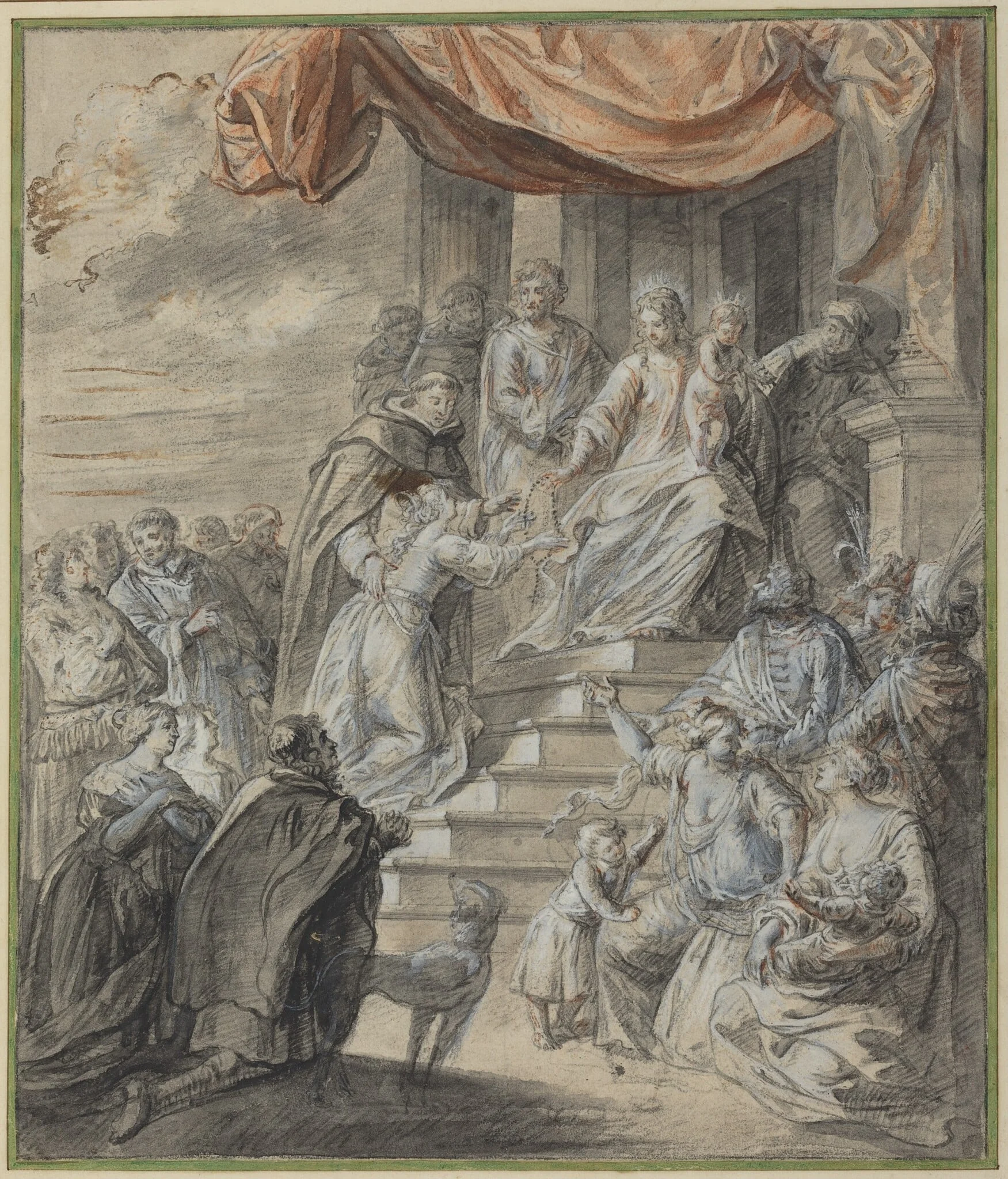 Madonna and Child with Rosary and Saint, detail