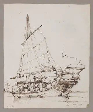 A Chinese junk with sail set, by George Chinnery, 19