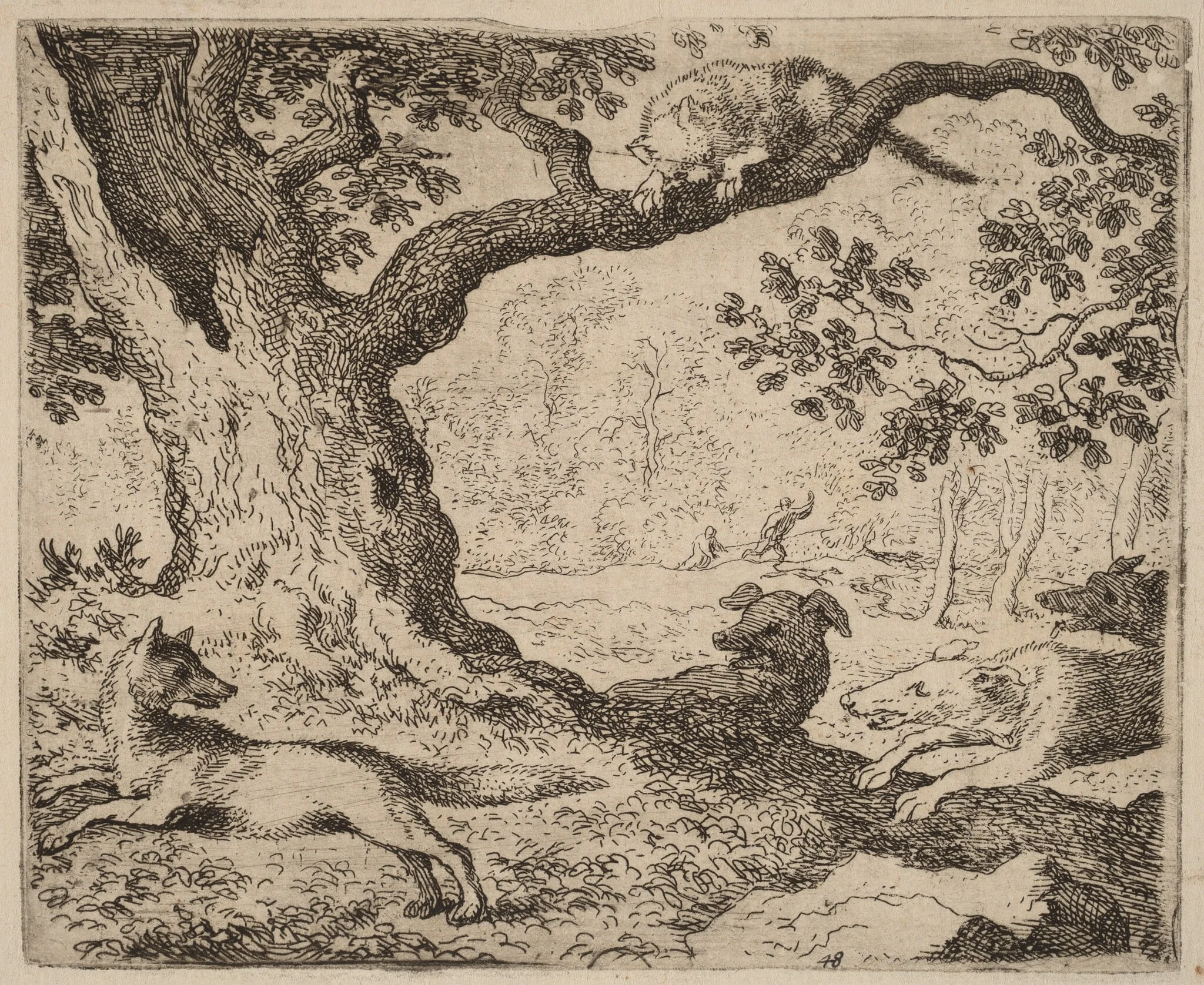 Reynard's Father and the Cat Pursued by Hounds, detail