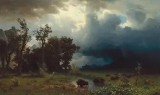 Buffalo Trail: The Impending Storm, by Albert Bierstadt, oil, 1869