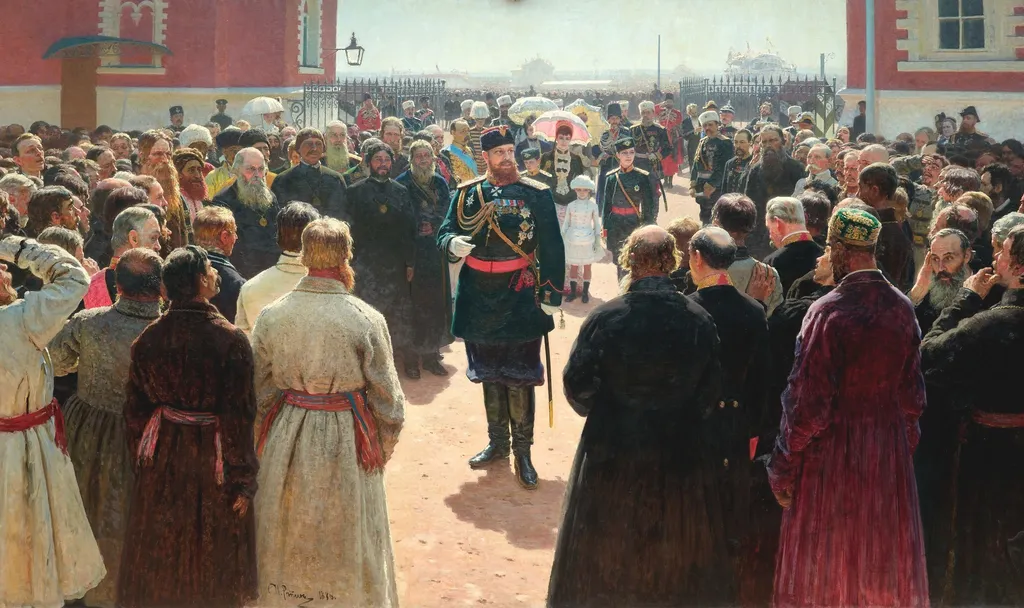 Delegation of voigts before Alexander III, by Ilya Repin, oil, 1894