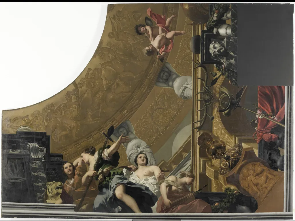 Onderdeel (rechtsonder) van een plafondschildering met als hoofdvoorstelling Diana en haar gezellinnen, by Gerard de Lairesse, oil, 1690