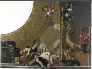 Onderdeel (rechtsonder) van een plafondschildering met als hoofdvoorstelling Diana en haar gezellinnen, by Gerard de Lairesse, oil, 1690