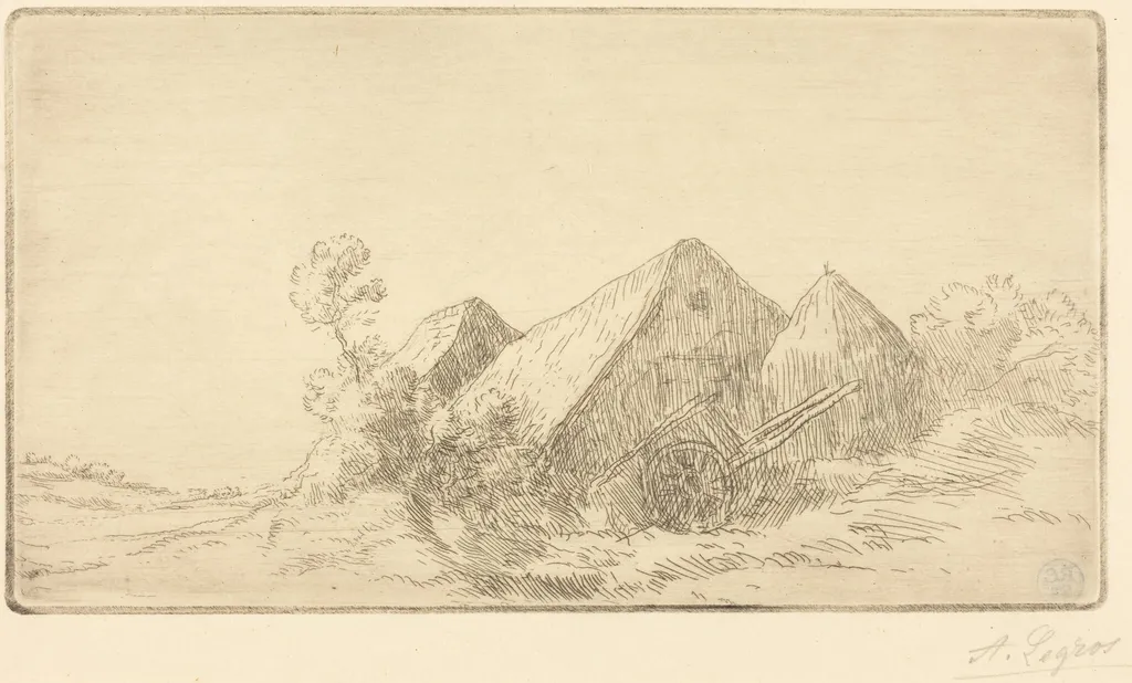 Cottage with a Cart (Chaumiere a la charette), by Alphonse Legros, ink, 1874