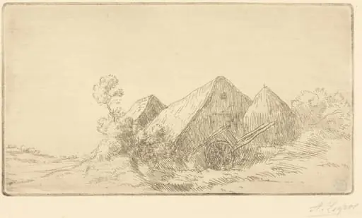 Cottage with a Cart (Chaumiere a la charette), by Alphonse Legros, ink, 1874