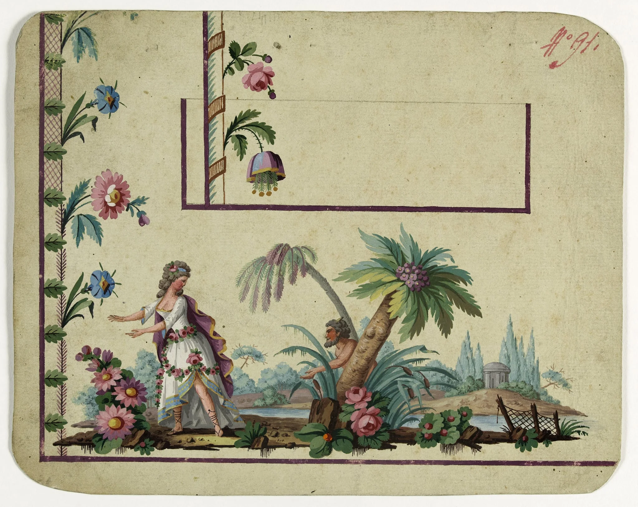Gilet décor Flore et le faune, projets de broderies de gilet, XVIIIème siècle, detail