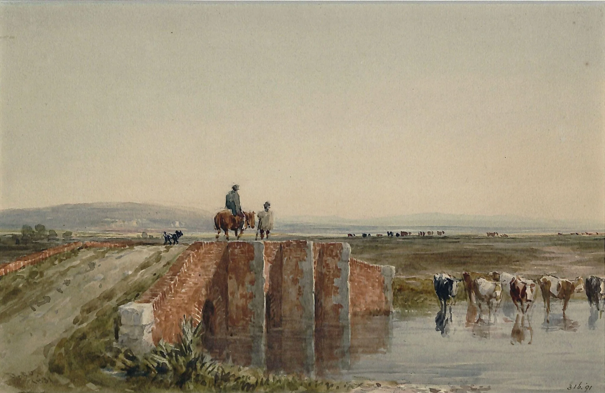 Landscape with Bridge, Figures and Cattle, detail
