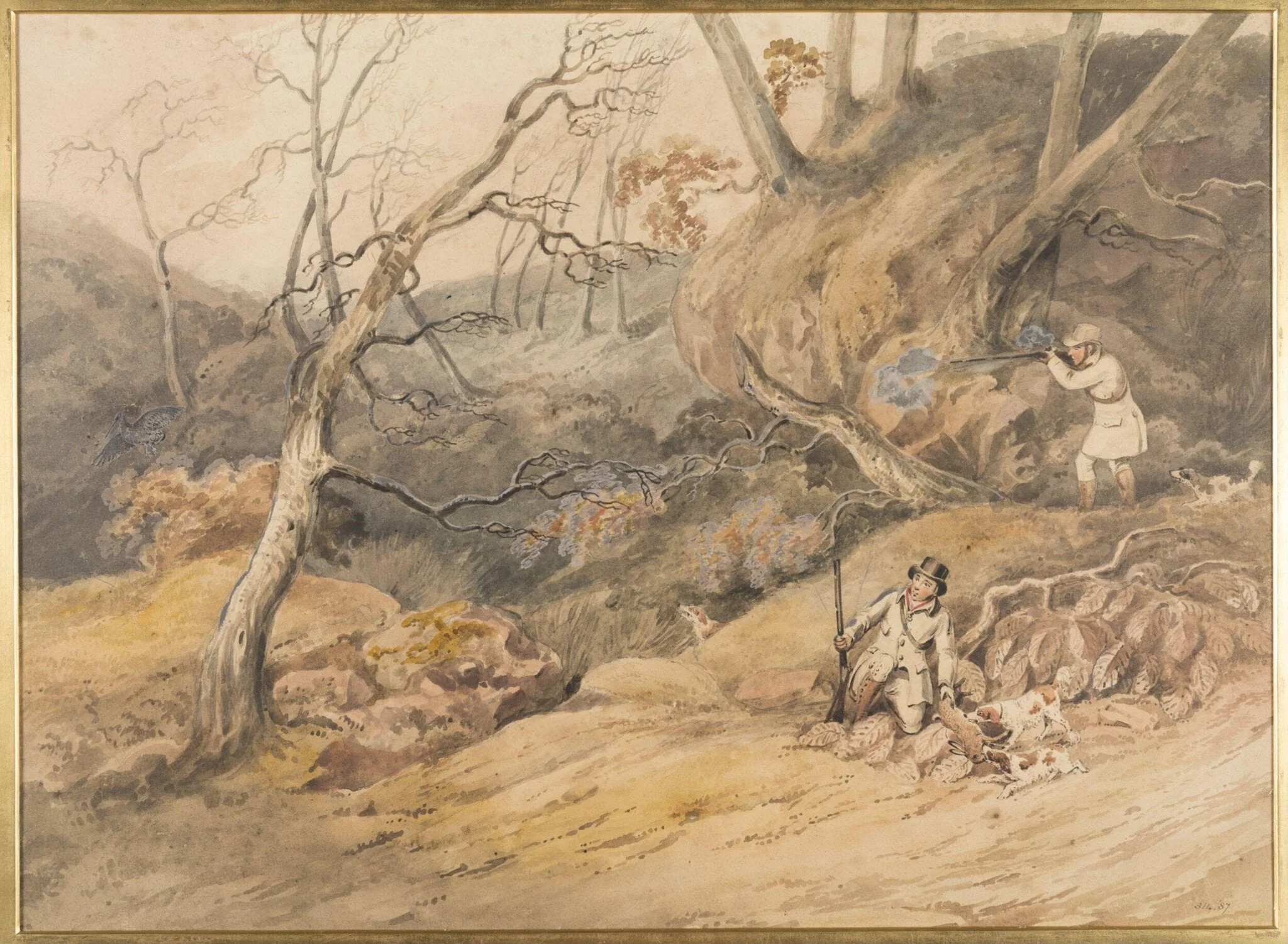 Sportsmen in a wood, detail