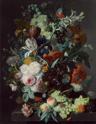 Still Life with Flowers and Fruit, by Jan van Huysum, oil, 1715