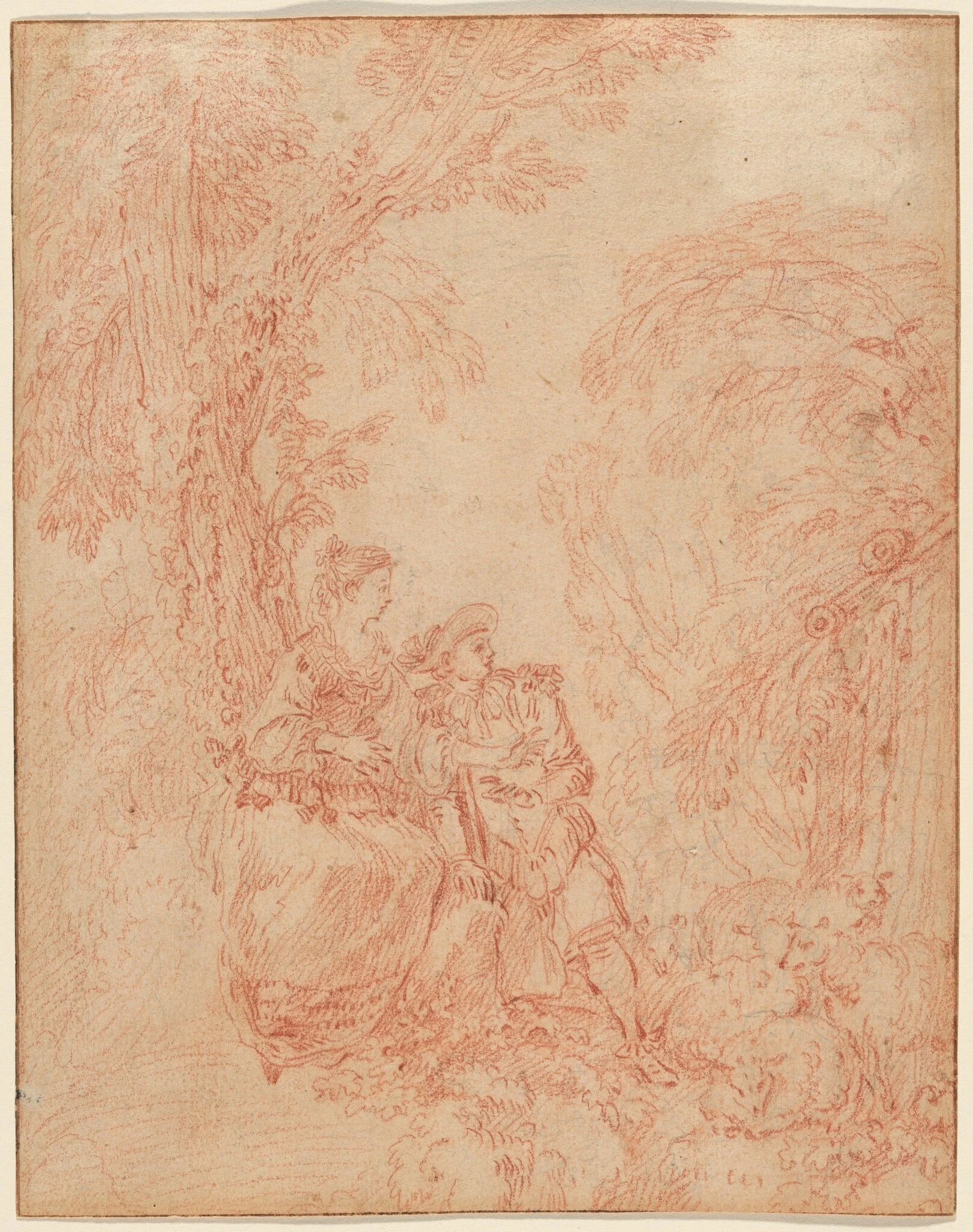 A Shepherd and Shepherdess Seated under a Tree, detail