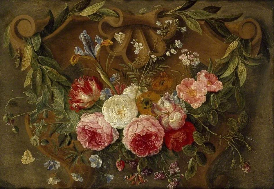 Decorative Still-Life Composition with a Garland of Flowers, detail