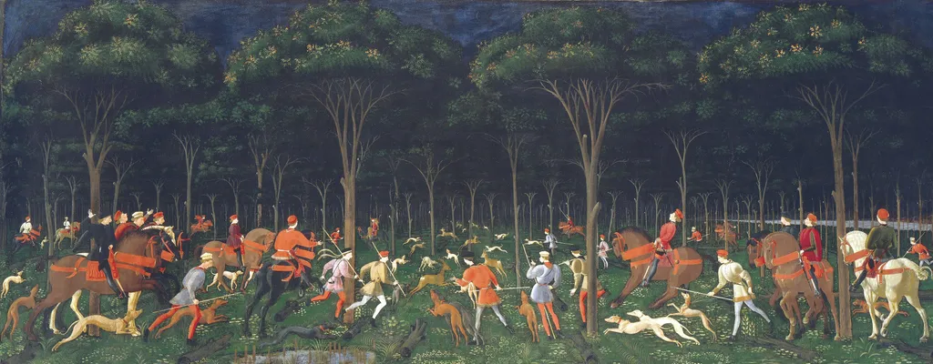 The Hunt in the Forest, by Paolo Uccello, oil, 1470