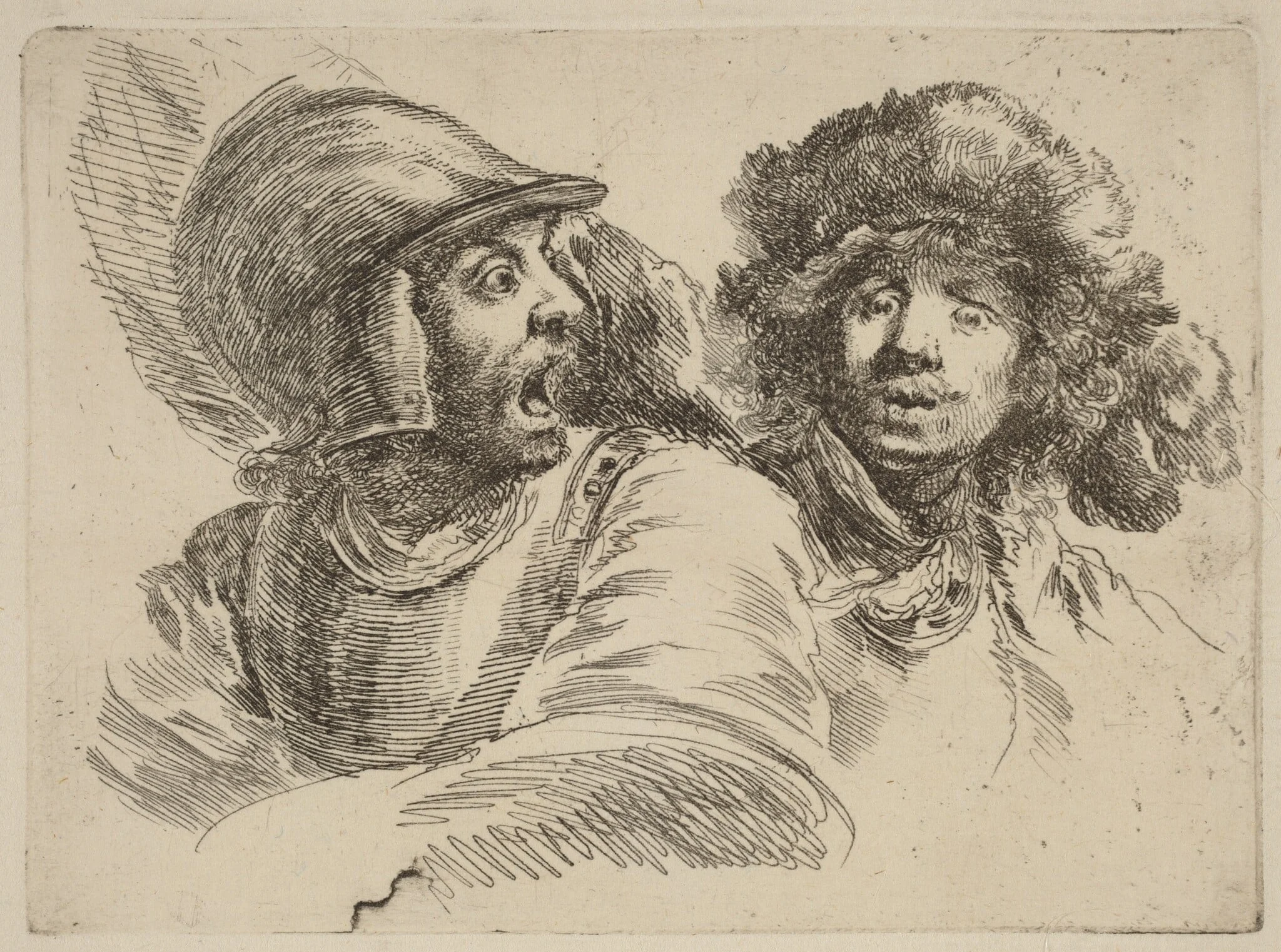 Frightened Soldier and Man with Fur Cap, detail