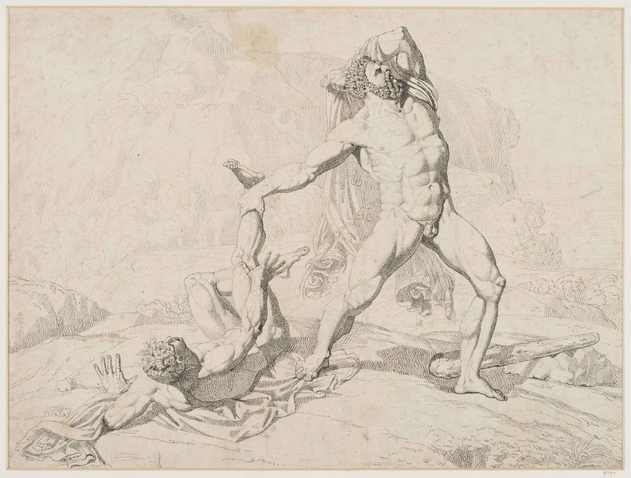Hercules, in his death throes, hurling Lichas into the sea, detail