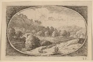 Two Men Carrying Staffs, by Herman van Swanevelt, ink, 1628