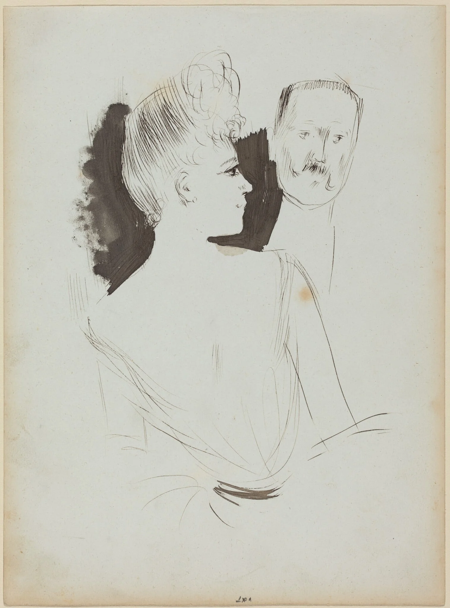 a) Lady and Gentleman in Evening Dress (recto); b) Sketch of Figure (verso), detail