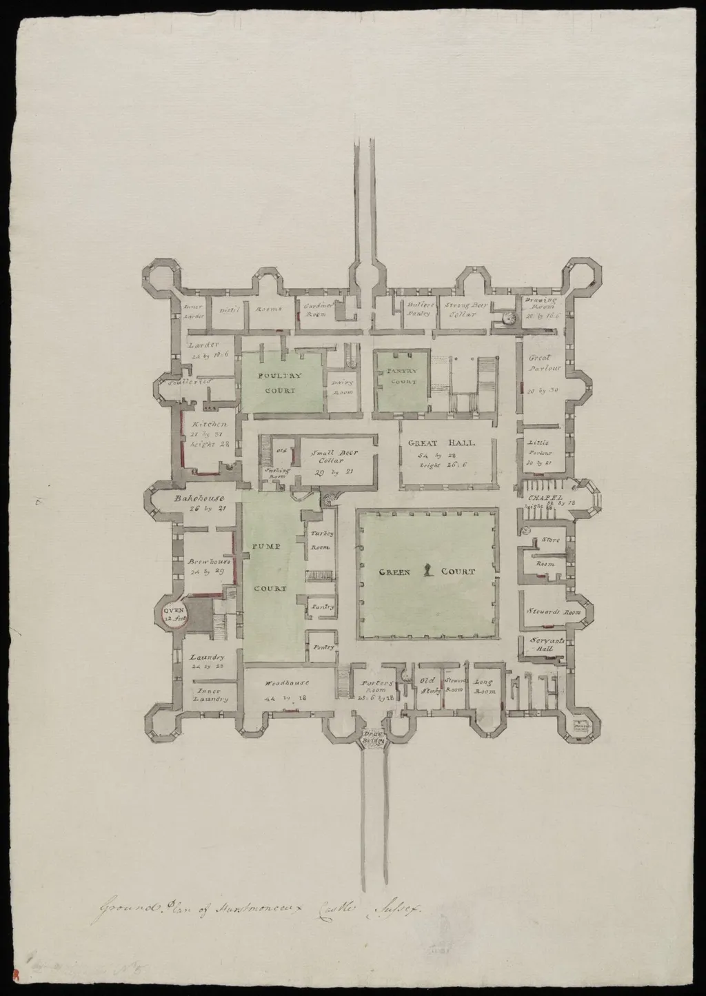 Ground plan, giving dimensions., by James Lambert senior, 1776
