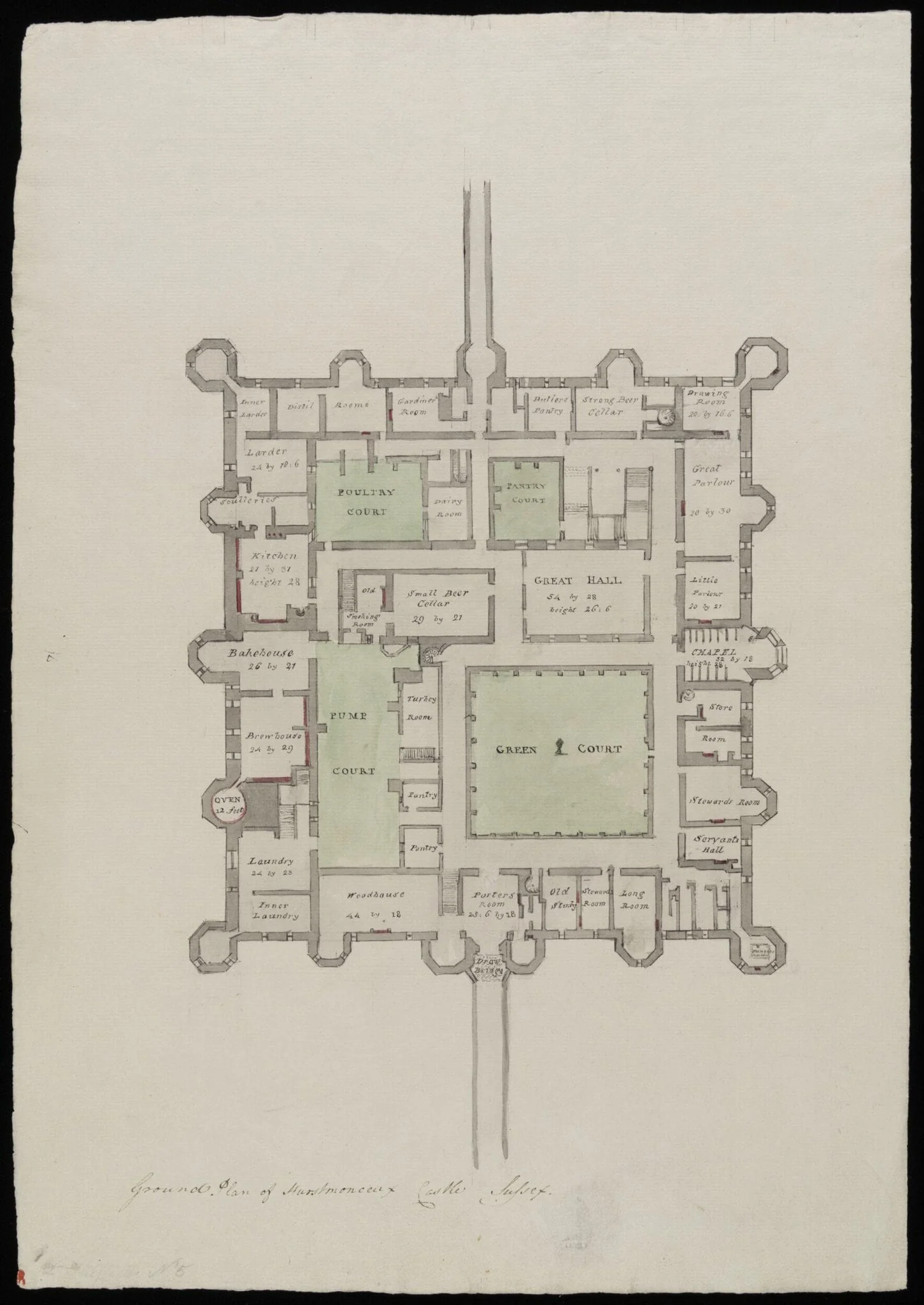 Ground plan, giving dimensions., detail