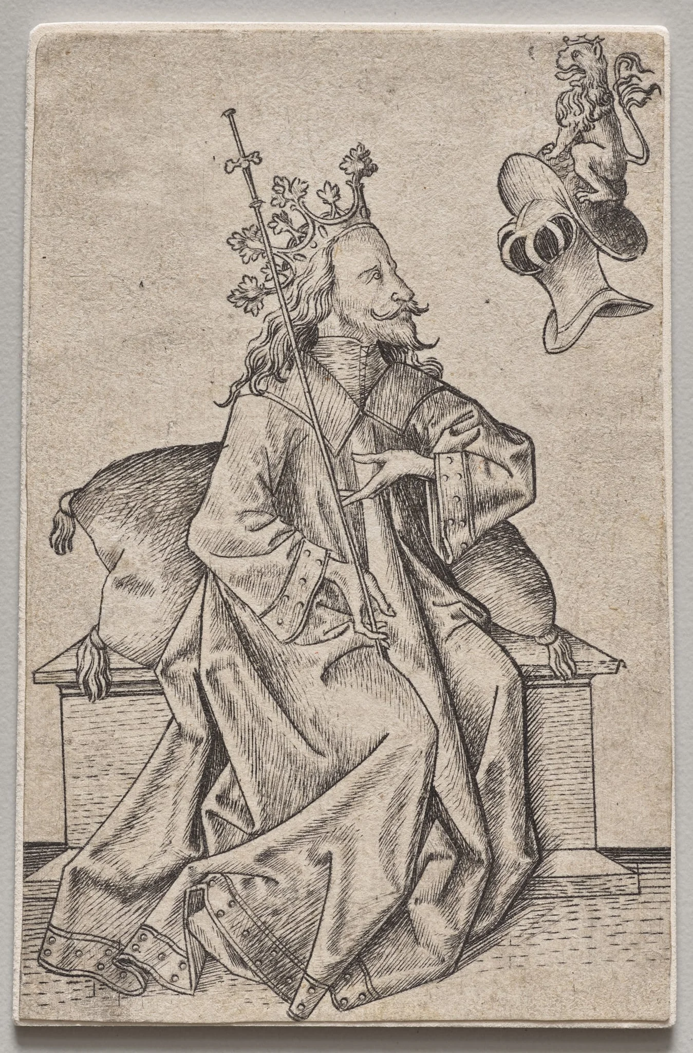 The Small Playing Cards: Second Suit: Helmets: Playing Card with King and Helmet, detail