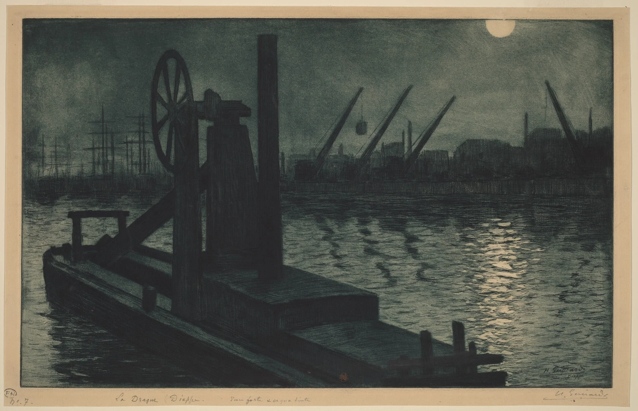 La Drague Dieppe (A Dredger in Dieppe Harbor by Moonlight), detail
