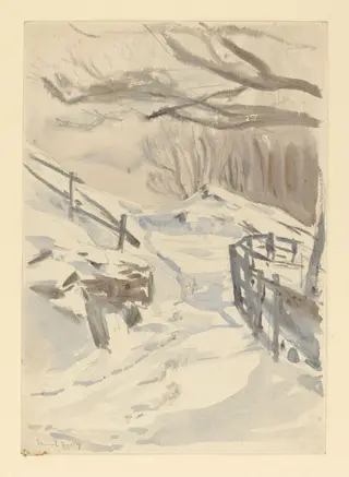 Snowy landscape, by Beatrix Potter, watercolor, 3