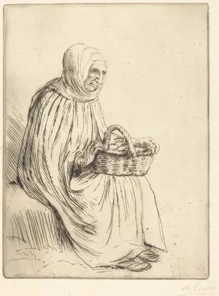 Woman of the Marketplace (Femme du marche), by Alphonse Legros, ink, 1874