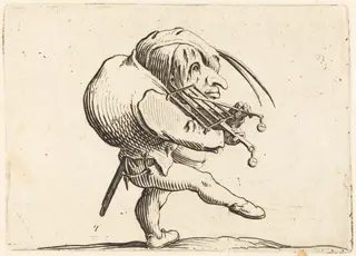 Man Scraping a Grill, by Jacques Callot, ink, 1622